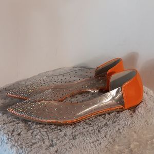 Allegra K Clear Rhinestone Pointy Toe Flats